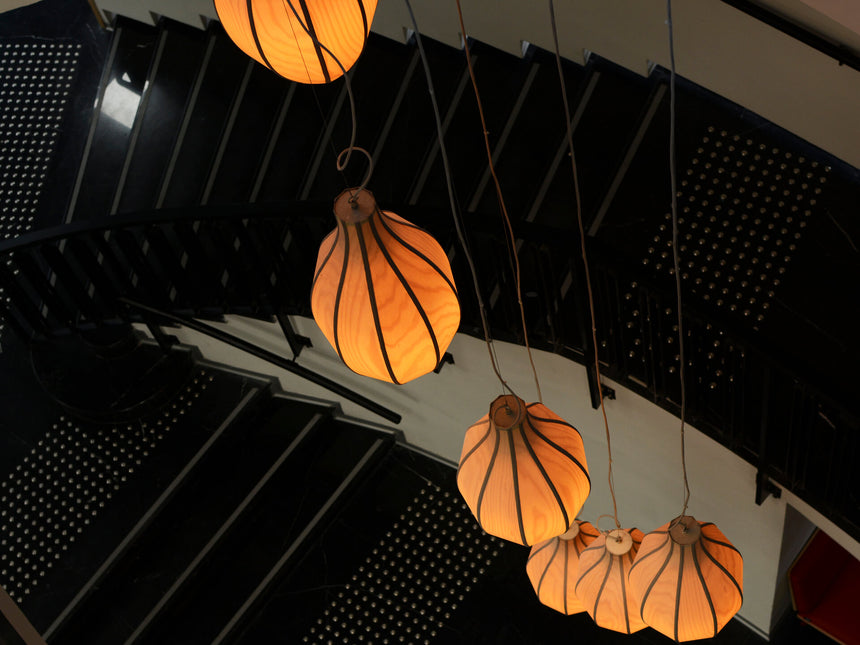 Rustic Wood Veneer Pendant Light - Drop 63 – Studio Mabua Handmade Lighting